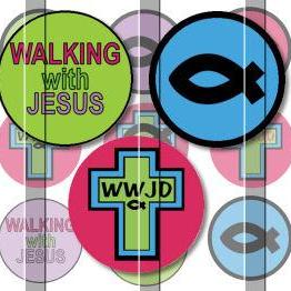 Walking With Jesus Christian Symbols 1 Inch Circle..
