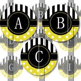 Yellow Stripes And Polka Dots Alphabet 1 Initials..