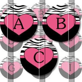 Zebra Print Heart Alphabet Initials Letters 1 Inch..
