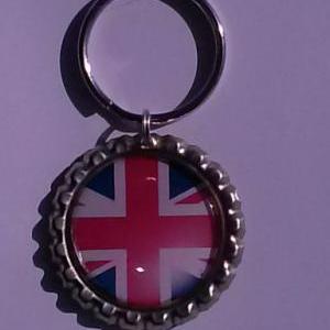 British Flag Bottle Cap Key Chain o..