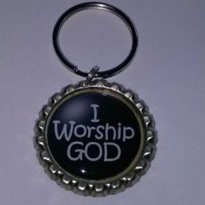 I Worship God Bottle Cap Key Chain Or Zipper Pull