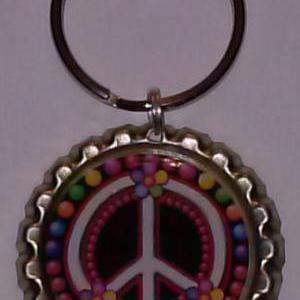 Colorful Bubble Peace Sign Bottle Cap Key Chain Or..
