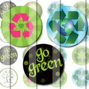 Go Green Recycle Symbols 1 INCH Circle Digital Bottle Cap Image Collage Sheet For Bottle Cap Jewelry, Key Chains, Zipper Pulls, Card Making Embellishments, Scrapbook Embellishments, and Hairbows