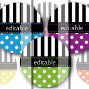 Stripes and Polka Dots Editable 1 INCH Circle Digital Bottle Cap Image Collage Sheet For Bottle Cap Jewelry, Key Chains, Zipper Pulls, Card Making Embellishments, Scrapbook Embellishments, and Hairbows
