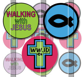 Walking With Jesus Christian Symbols 1 Inch Circle Digital Bottle Cap Image Collage Sheet For Bottle Cap Jewelry, Key Chains, Zipper Pulls, Card