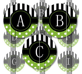 Green Stripes And Polka Dots Alphabet 1 Initials Letters 1 Inch Circle Digital Bottle Cap Image Collage Sheet For Bottle Cap Jewelry, Key Chains,