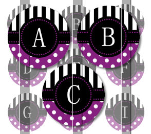 Purple Stripes And Polka Dots Alphabet 1 Initials Letters 1 Inch Circle Digital Bottle Cap Image Collage Sheet For Bottle Cap Jewelry, Key