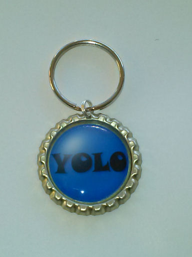 Yolo You Only Live Once Bottle Cap Key Chain Or Zipper Pull Blue