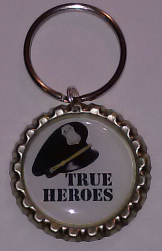 Police Officer True Hero Bottle Cap Key Chain Or Zipper Pull