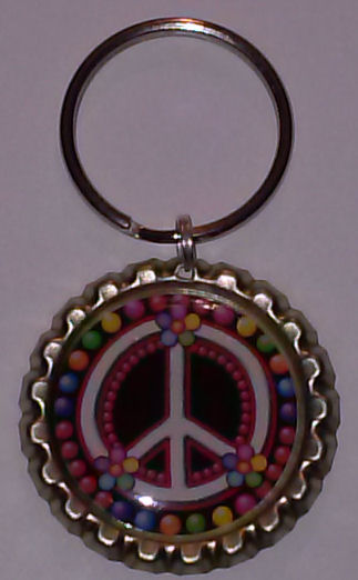 Colorful Bubble Peace Sign Bottle Cap Key Chain Or Zipper Pull