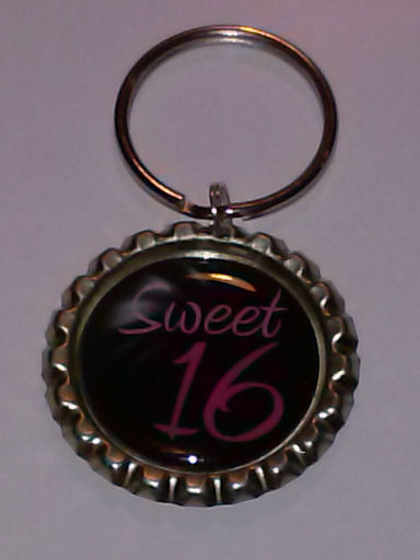Sweet 16 Bottle Cap Key Chain Or Zipper Pull